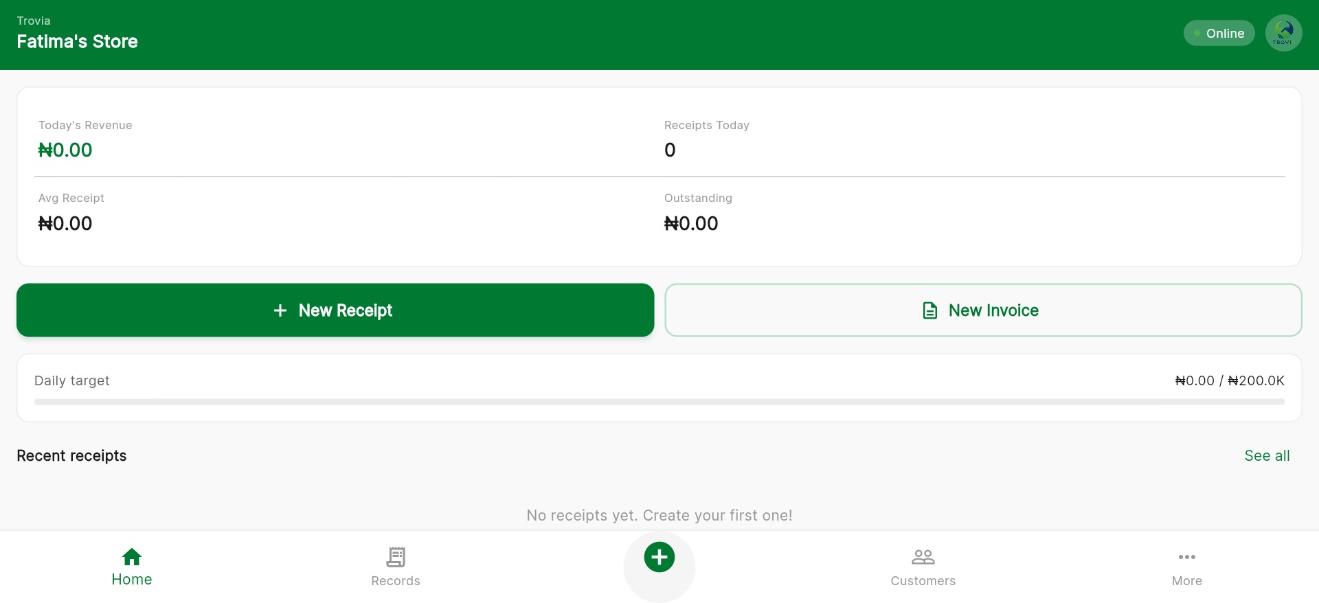 Trovia dashboard — real app screenshot